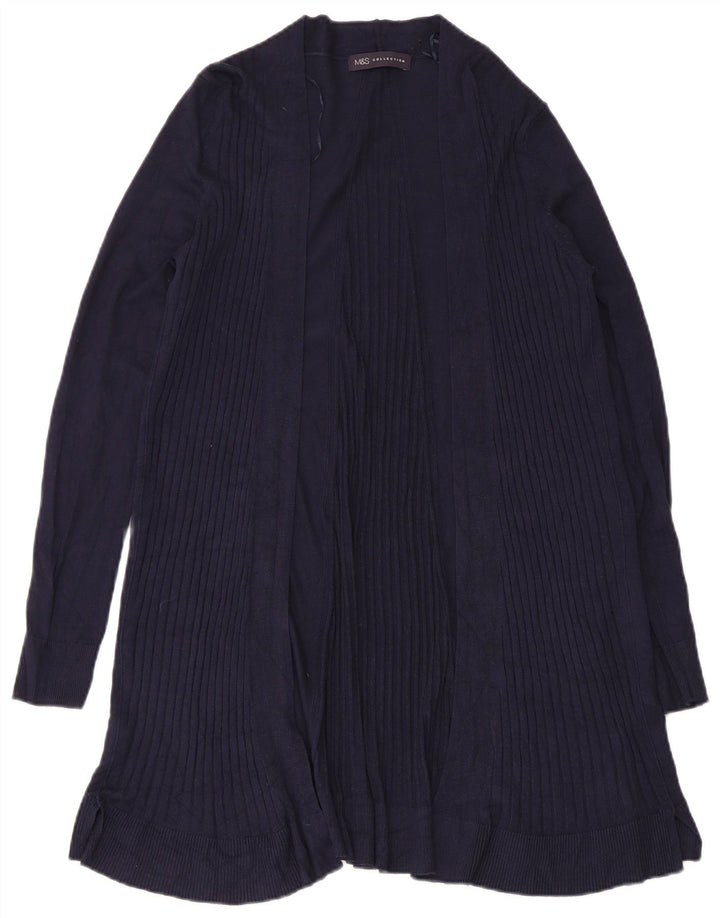 Maglione cardigan aperto lungo da donna Marks & Spencer UK 10 piccolo blu navy