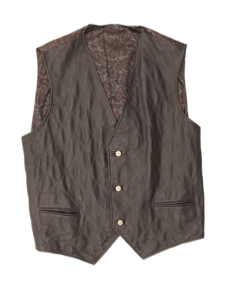 Gilet in pelle da uomo vintage grande motivo cachemire nero