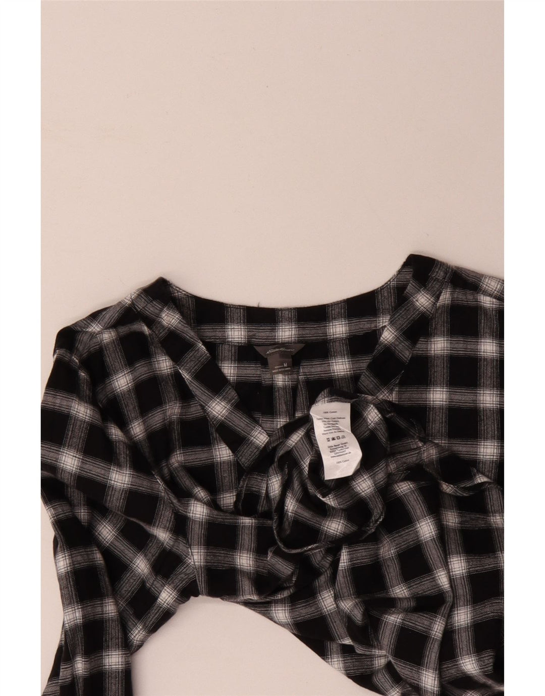 Camicia pullover ampia da donna Eddie Bauer UK 14 cotone medio nero a quadri