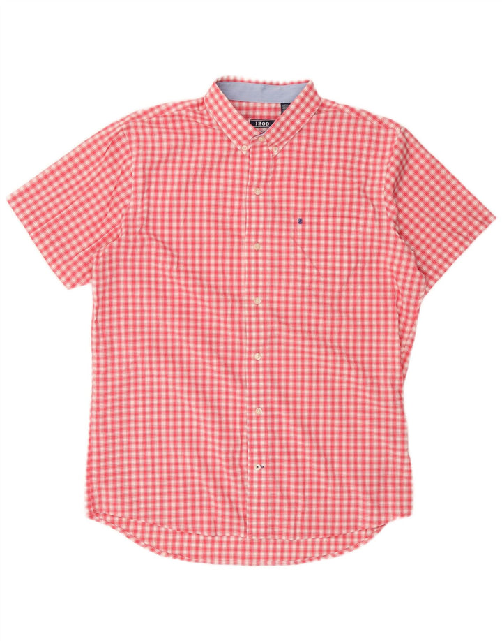 Camicia a maniche corte da uomo IZOD in cotone a quadri rosa grande