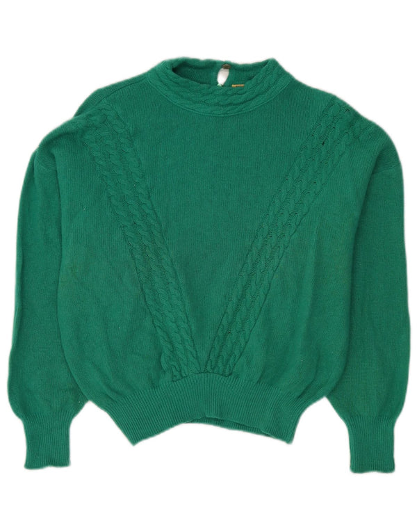 Maglione da donna vintage corto con collo alto IT 46 grande angora verde