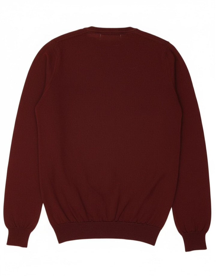 ZARA Mens V-Neck Jumper Sweater Medium Burgundy Wool