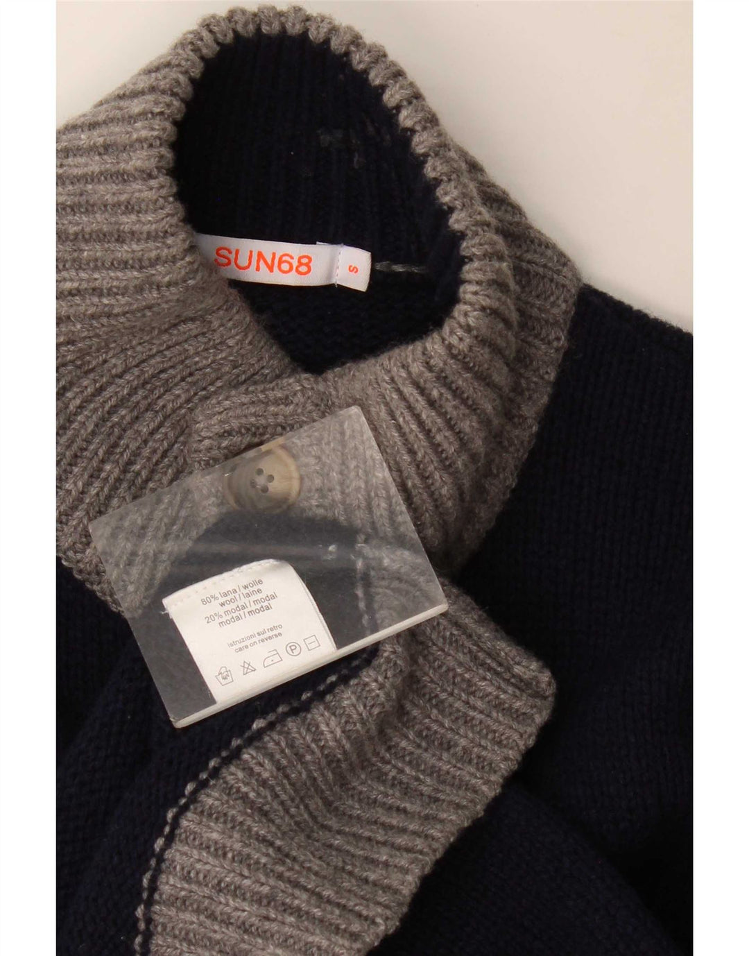 Maglione da uomo Sun68 vestibilità regolare con collo a bottoni piccolo in lana blu navy