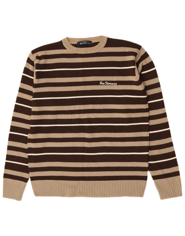 Maglione da uomo girocollo Ben Sherman in acrilico a righe marrone medio