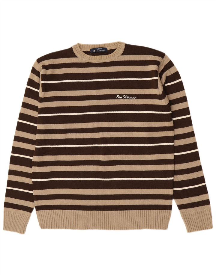 Maglione da uomo girocollo Ben Sherman in acrilico a righe marrone medio