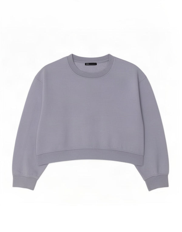 Felpa corta da donna Zara, maglione UK 16, grande, cotone viola