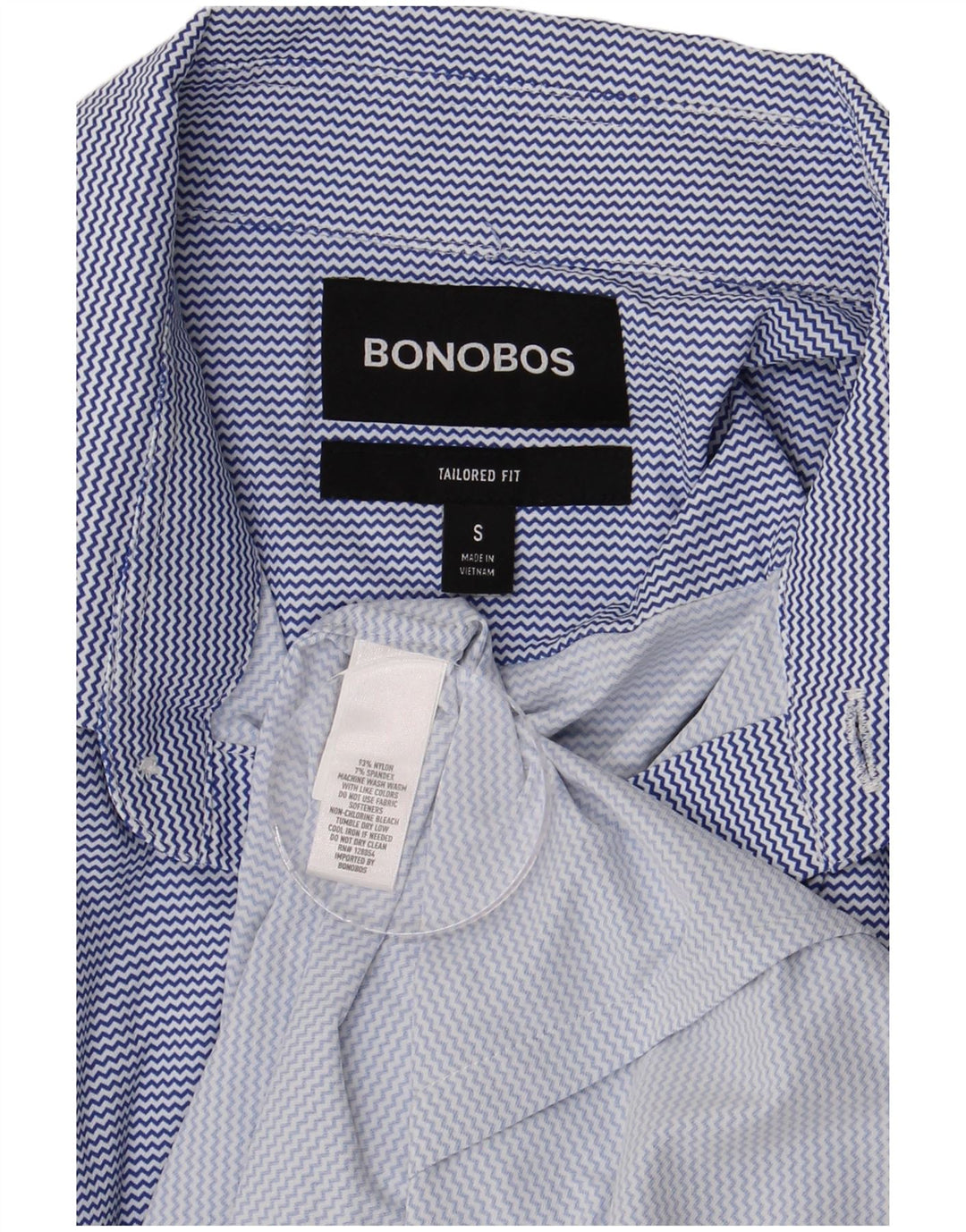 BONOBOS Camicia da uomo a maniche corte su misura piccola in nylon gessato blu