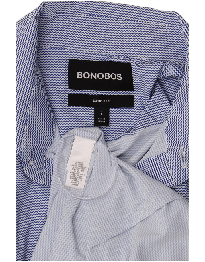 BONOBOS Camicia da uomo a maniche corte su misura piccola in nylon gessato blu