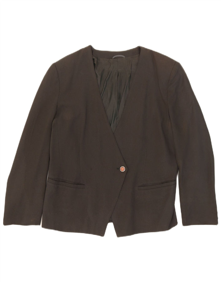 Giacca blazer vintage da donna a 1 bottone UK 14 acetato nero medio
