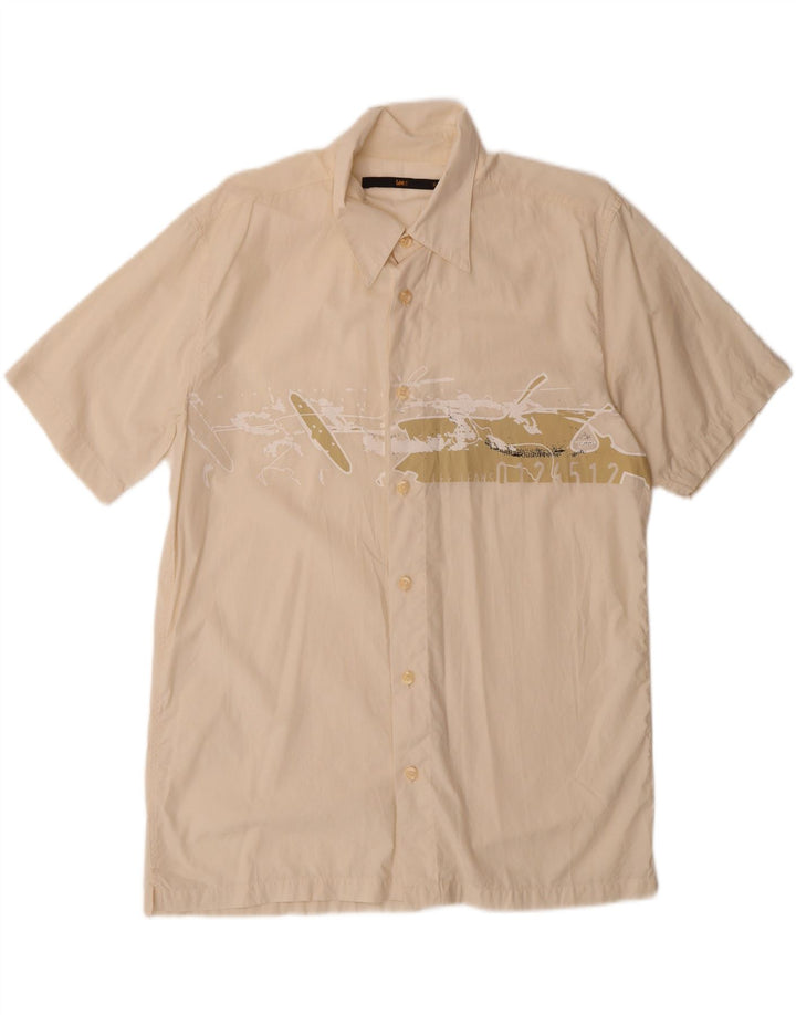 LEE Mens Abstract Pattern Short Sleeve Shirt Medium Beige Cotton Vintage Lee and Second-Hand Lee from Messina Hembry 