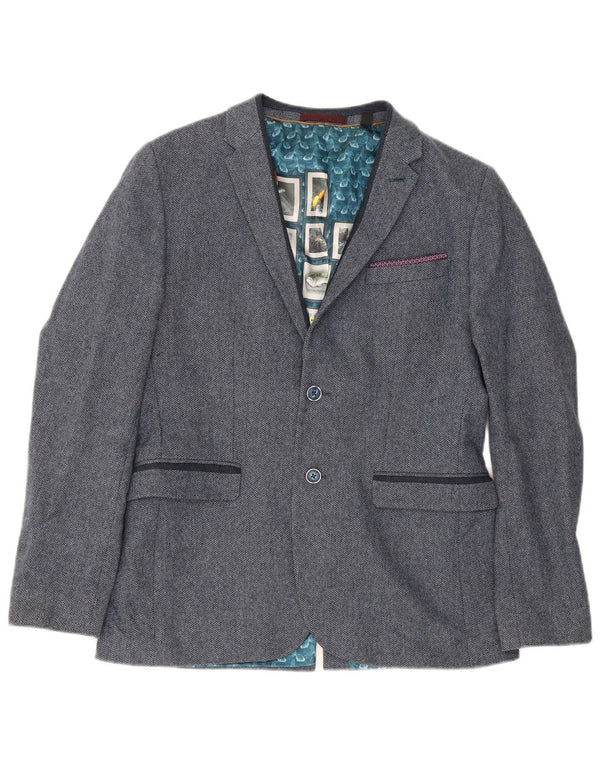 Giacca blazer da uomo a 2 bottoni Ted Baker taglia 4 grande a spina di pesce blu navy