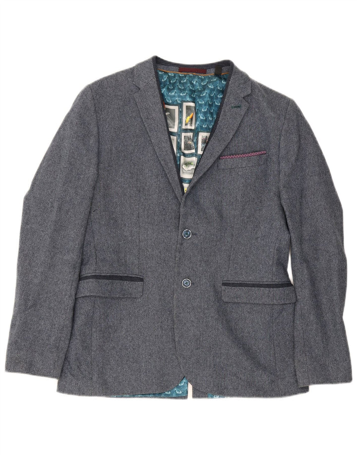 Giacca blazer da uomo a 2 bottoni Ted Baker taglia 4 grande a spina di pesce blu navy