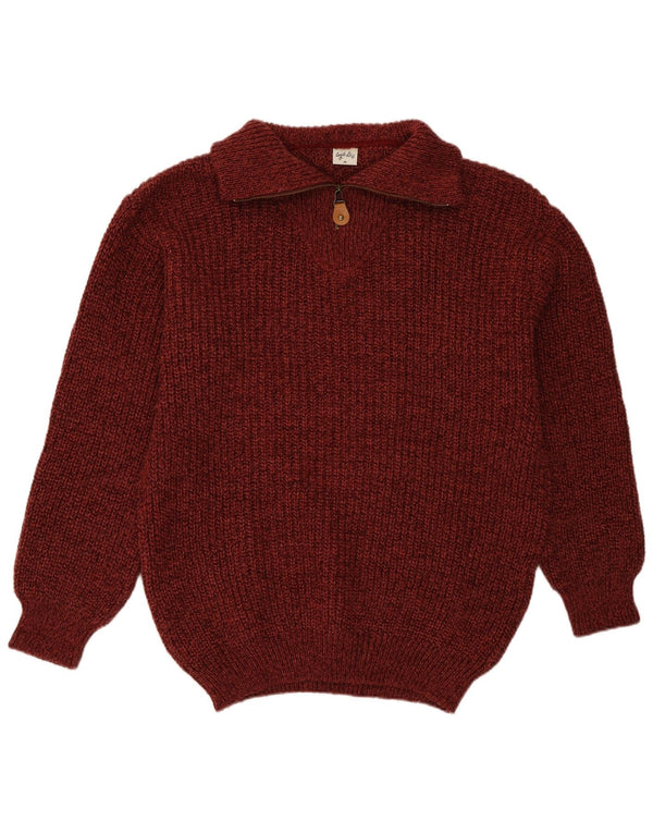 Angelo Litrico Maglione da uomo con zip e collo in acrilico chiazzato bordeaux medio
