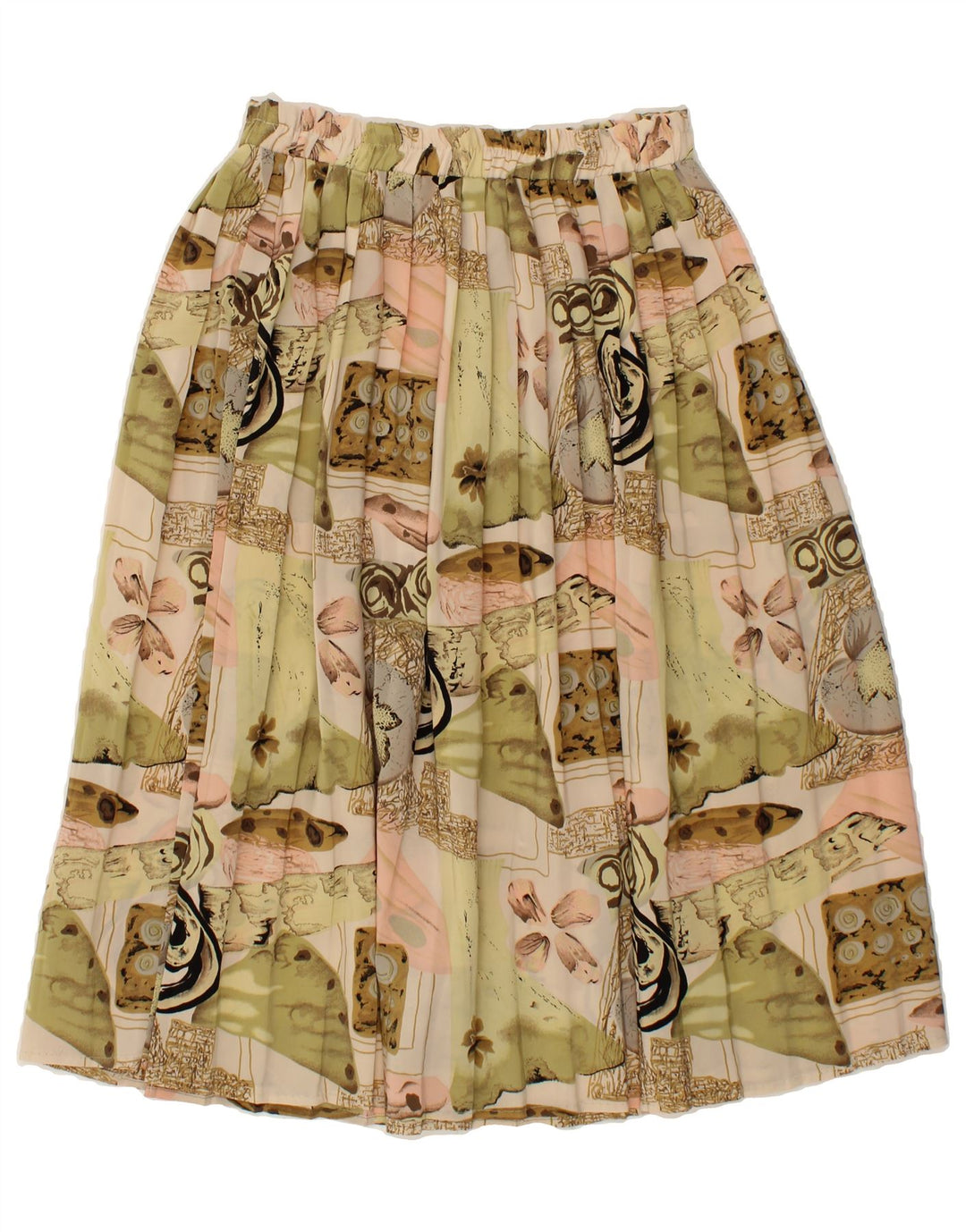 VINTAGE Womens Abstract Pattern Pleated Skirt W26 Small Beige Colourblock Vintage Vintage and Second-Hand Vintage from Messina Hembry 