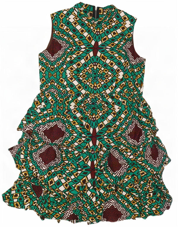 Abito a strati senza maniche vintage da donna UK 14 Grande verde geometrico