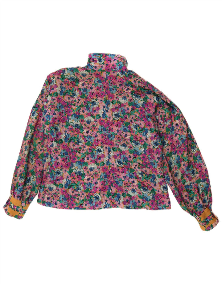 Camicetta corta da donna vintage UK 14 floreale multicolore medio