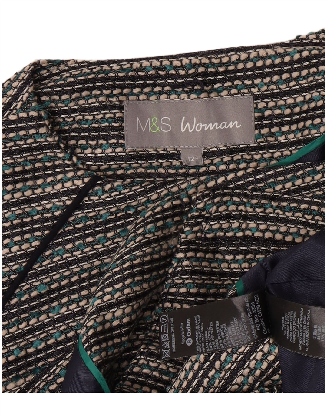 Giacca blazer corta da donna Marks & Spencer UK 12 Acrilico a righe grigio medio