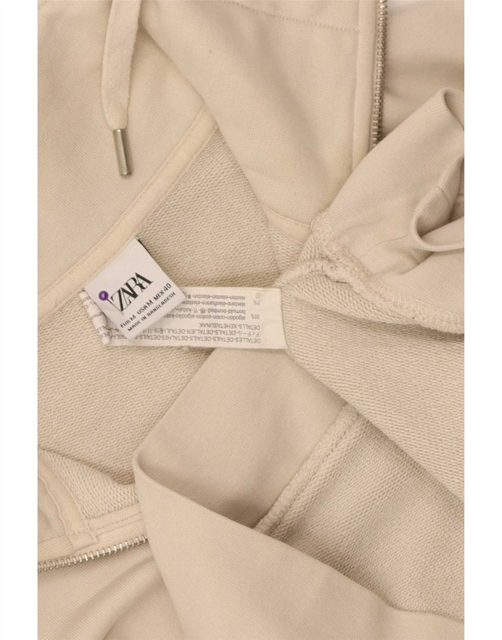 Felpa Zara da donna con collo e zip, maglione UK 14, cotone beige medio