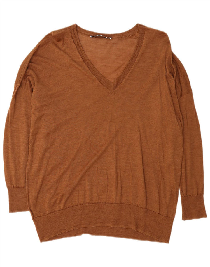 Maglione maglione con scollo a V da donna Zara UK 14 Marrone medio
