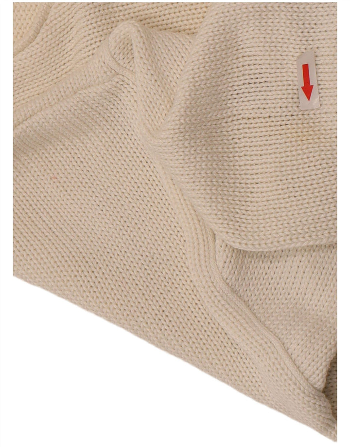 Maglione maglione con scollo a V grafico da donna vintage UK 14 bianco medio