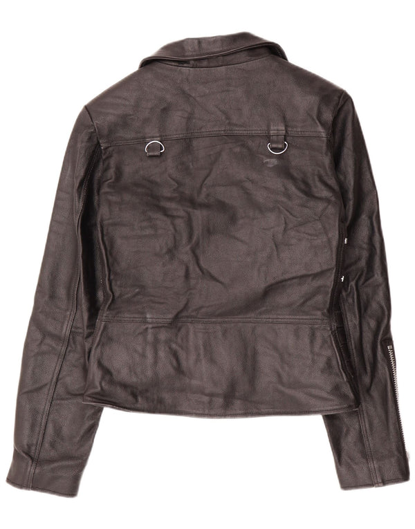 Giacca da motociclista in pelle da donna VINTAGE UK 12 Pelle nera media