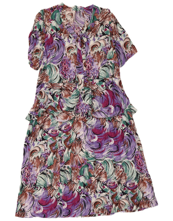 Abito peplo vintage da donna con motivo astratto UK 14 medio multicolore