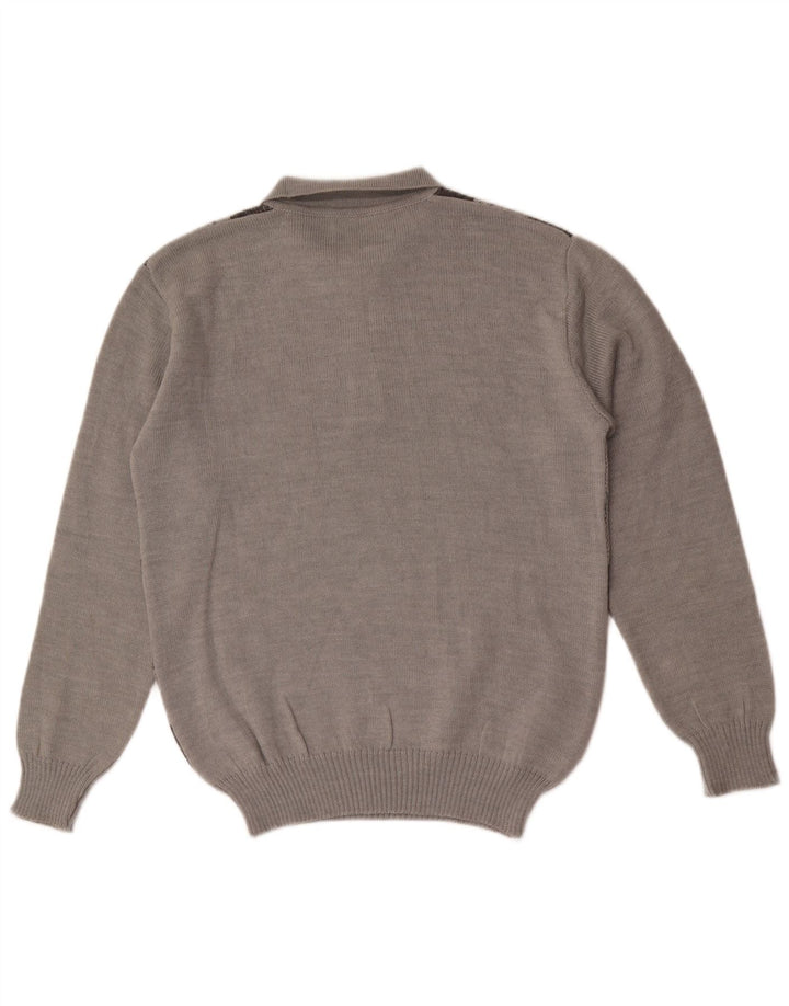 Maglione vintage da uomo con collo alto IT 52 Lana grande grigio a rombi/diamante
