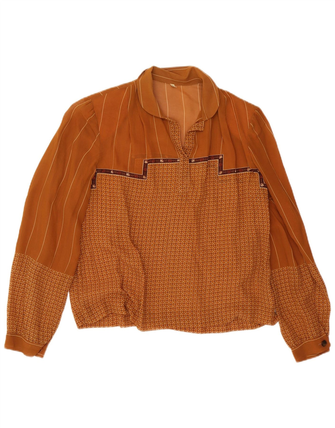 Top camicetta a maniche lunghe da donna vintage IT 48 XL Marrone geometrico