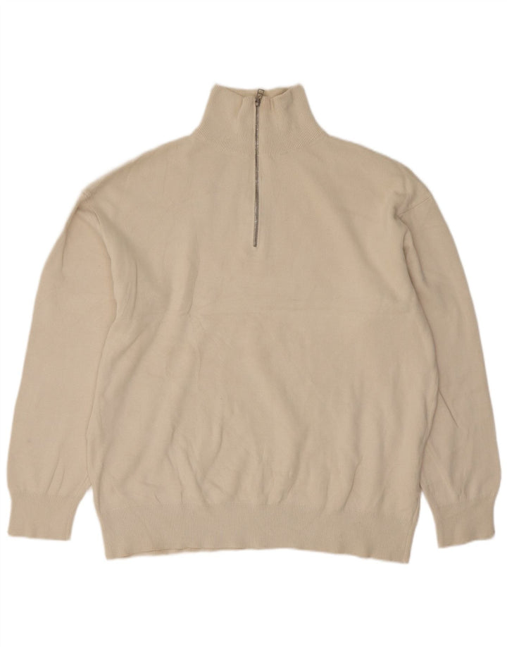 Maglione Zara da uomo con zip e collo XL in cotone beige
