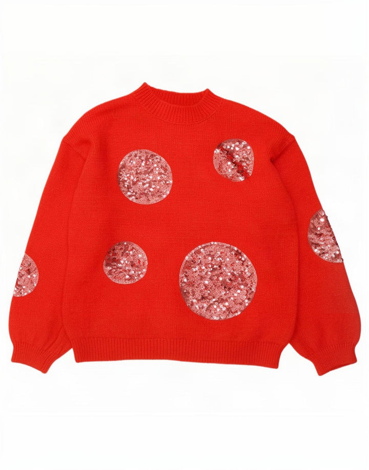 Maglione maglione girocollo da donna Marks & Spencer UK 14 medio rosso maculato