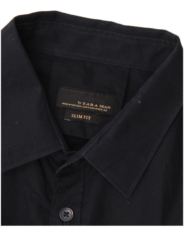 Camicia ZARA da uomo slim fit color block blu navy medio