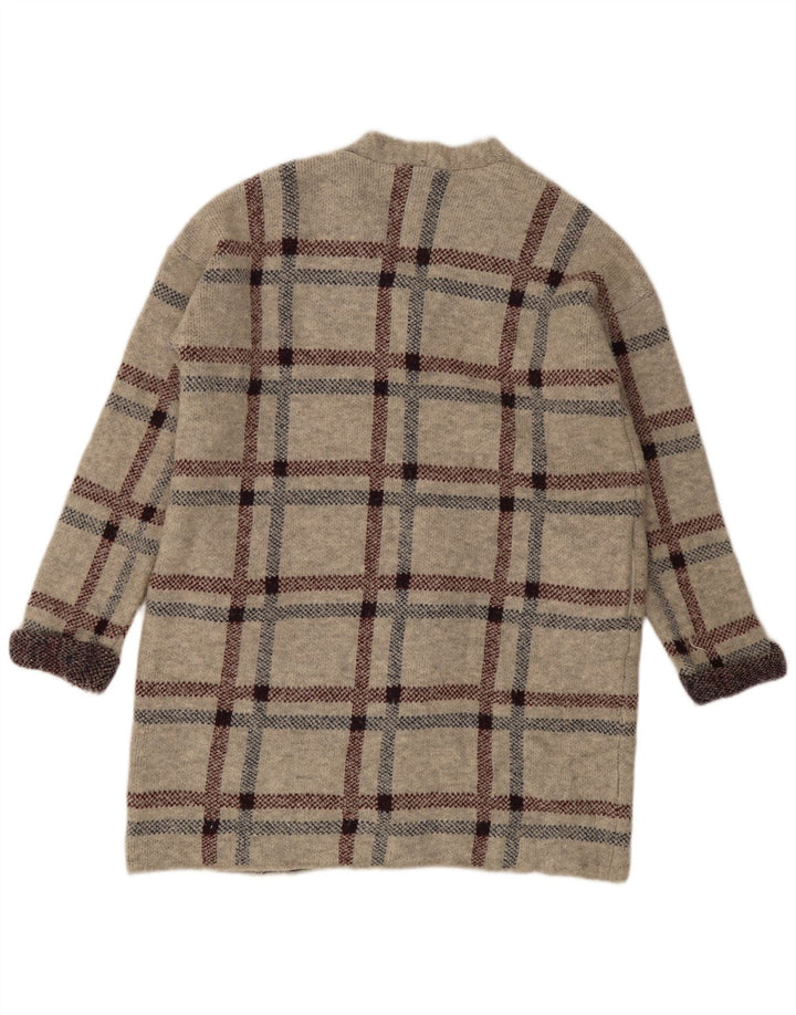 Maglione cardigan lungo da donna Marks & Spencer UK 16 grande quadri grigi