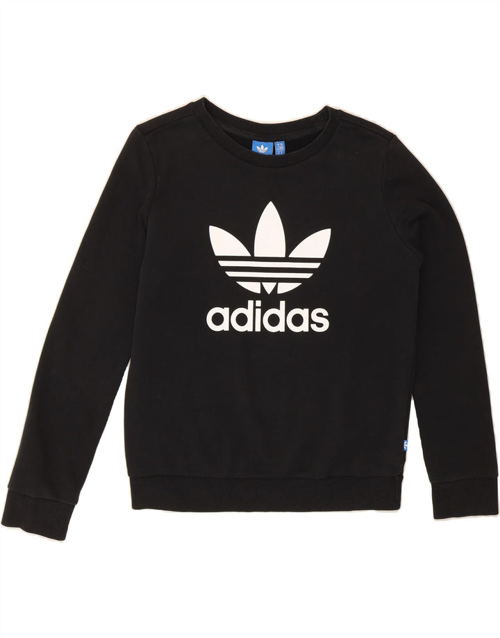 ADIDAS Womens Graphic Oversized Sweatshirt Jumper UK 6 XS Black Vintage Adidas and Second-Hand Adidas from Messina Hembry 