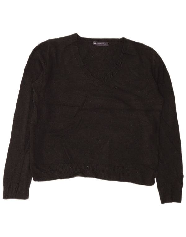 Maglione da donna con scollo a V Marks & Spencer UK 16 grande acrilico nero