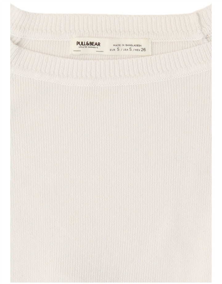 Pull & Bear Top corto da donna a maniche lunghe UK 8 Small Bianco in viscosa