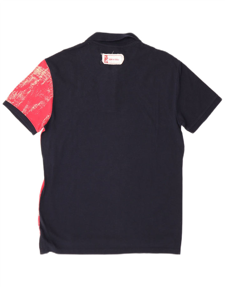 DESIGUAL Polo grafica da uomo grande in cotone color block blu navy