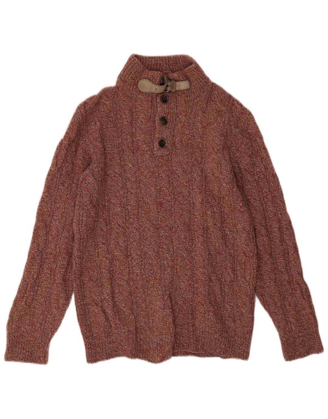 Massimo Dutti Maglione da uomo con collo a bottoni, piccolo in lana screziata rossa