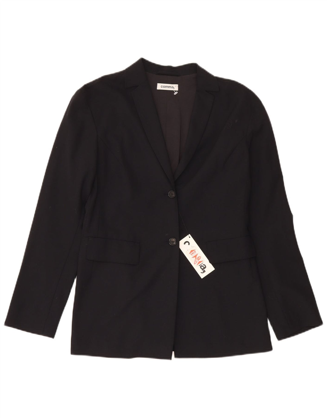 Virgola, giacca blazer da donna a 2 bottoni UK 12 media lana vergine nera