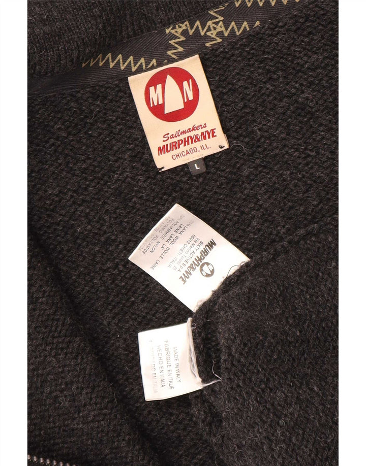 Murphy & Nye Maglione cardigan grafico da uomo velaio grande lana grigia