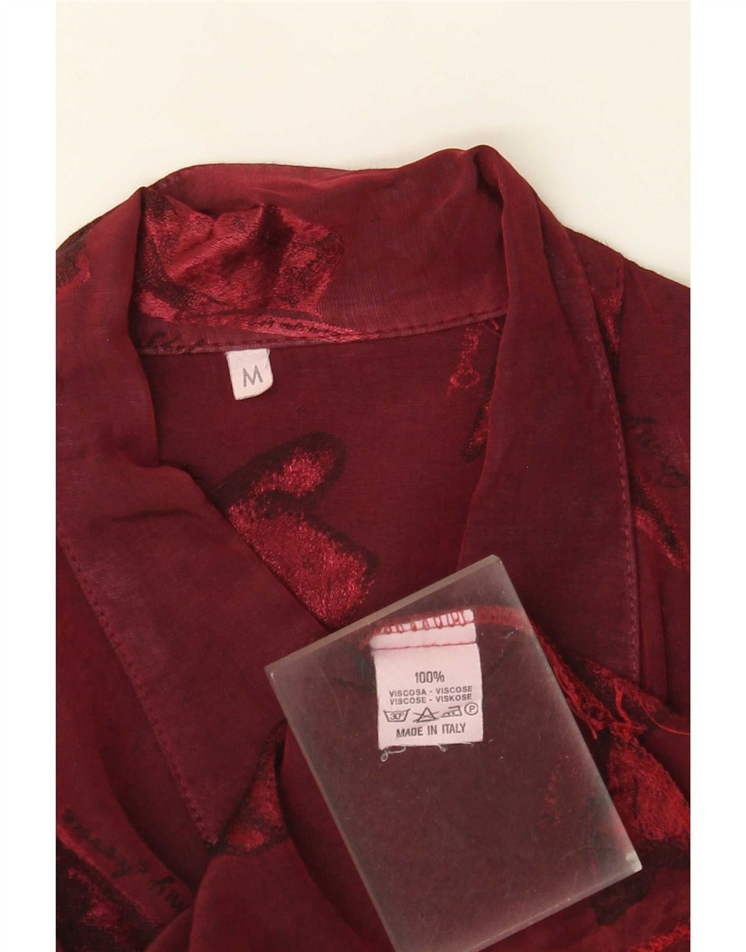 Camicetta camicia vintage da donna con motivo astratto UK 14 Viscosa bordeaux media