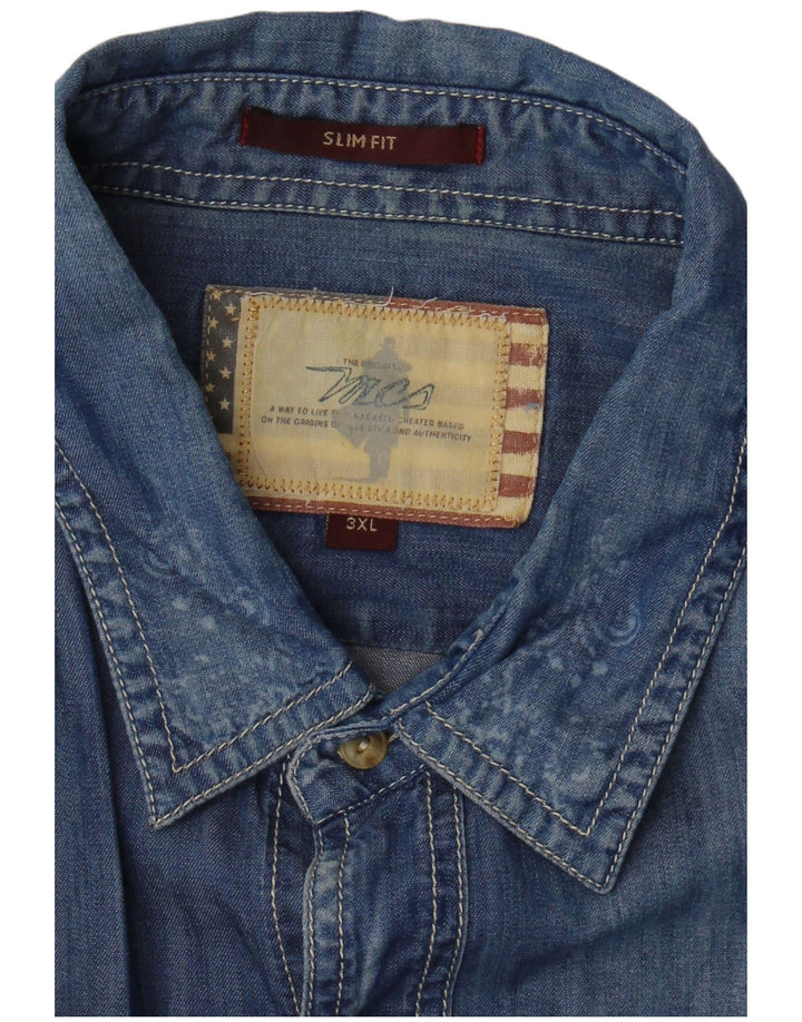 Camicia in denim a maniche corte slim fit da uomo Marlboro Classics 3XL Blu Paisley