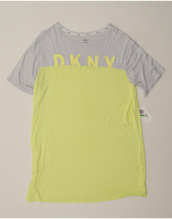 Abito t-shirt con grafica da donna Dkny UK 16 Large Rayon color block giallo