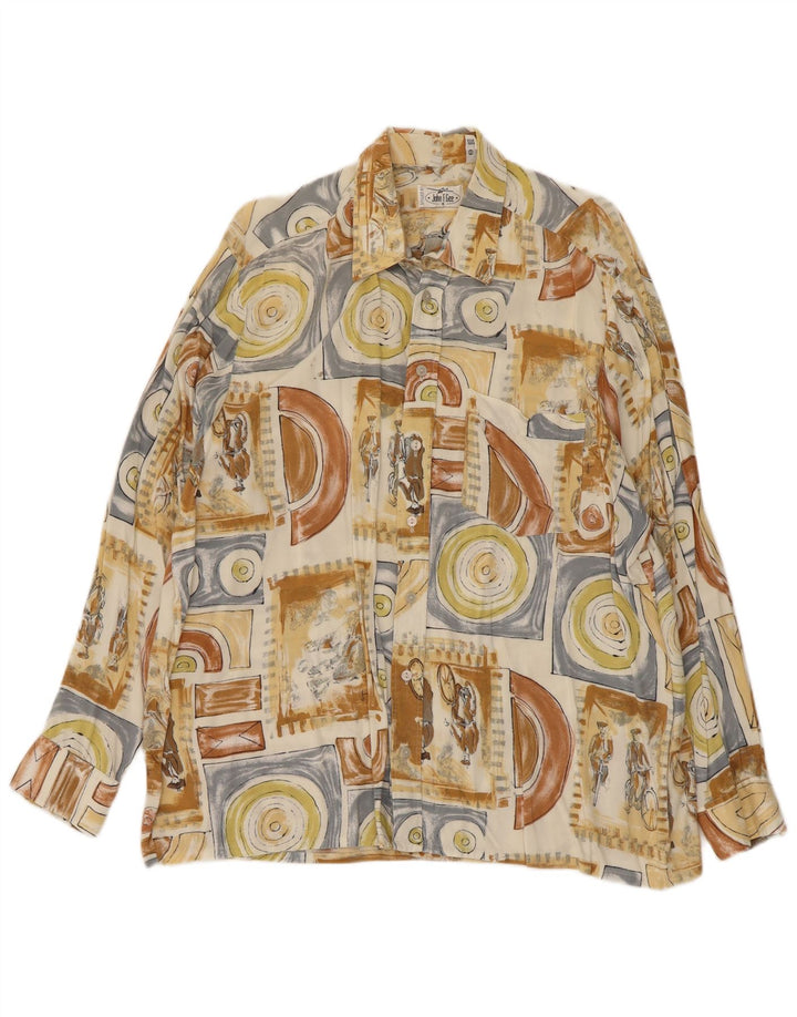 Camicia da uomo con motivo astratto John F Gee taglia 43/44 grande in viscosa beige