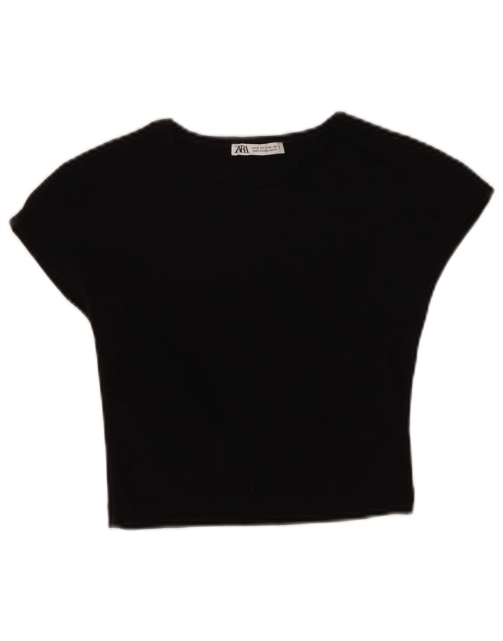 T-shirt corta da donna Zara UK 12 cotone nero medio