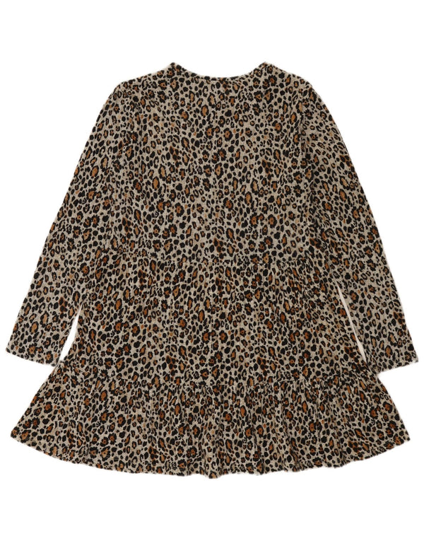 Abito a trapezio a maniche lunghe da donna Zara UK 12 grigio medio stampa animalier