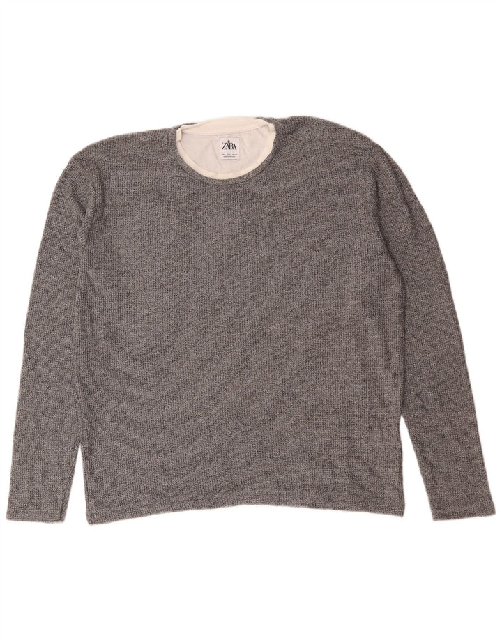 Maglione maglione girocollo da uomo Zara grande in cotone grigio
