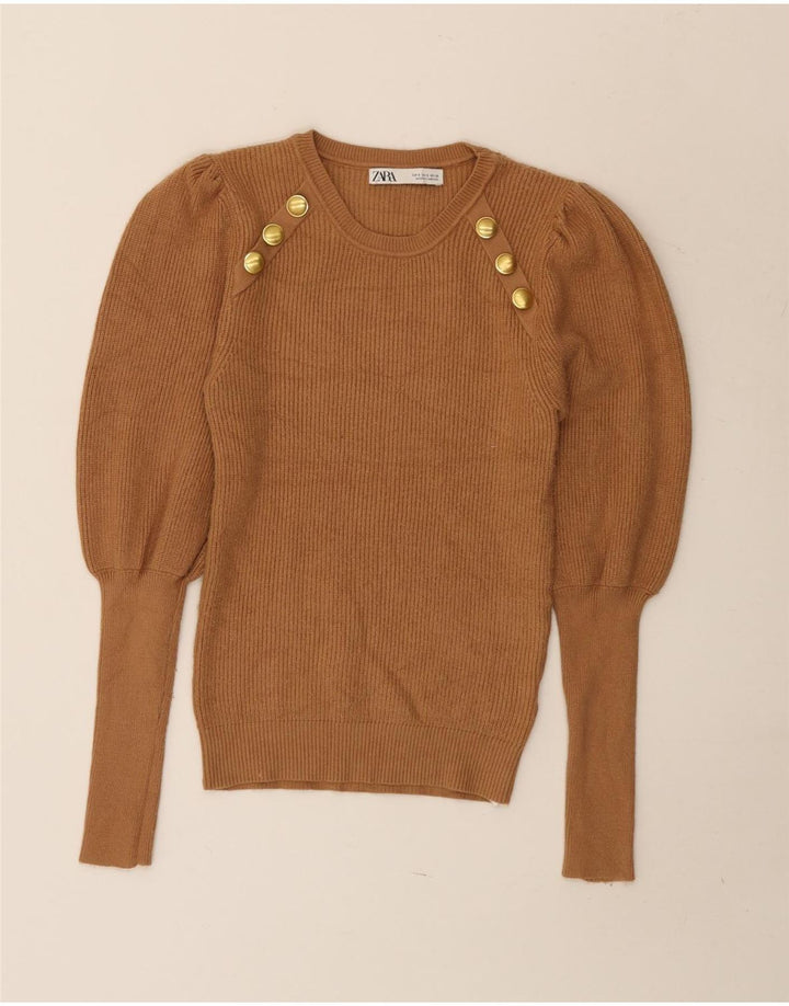 Maglione maglione girocollo da donna Zara UK 8 piccolo in viscosa marrone