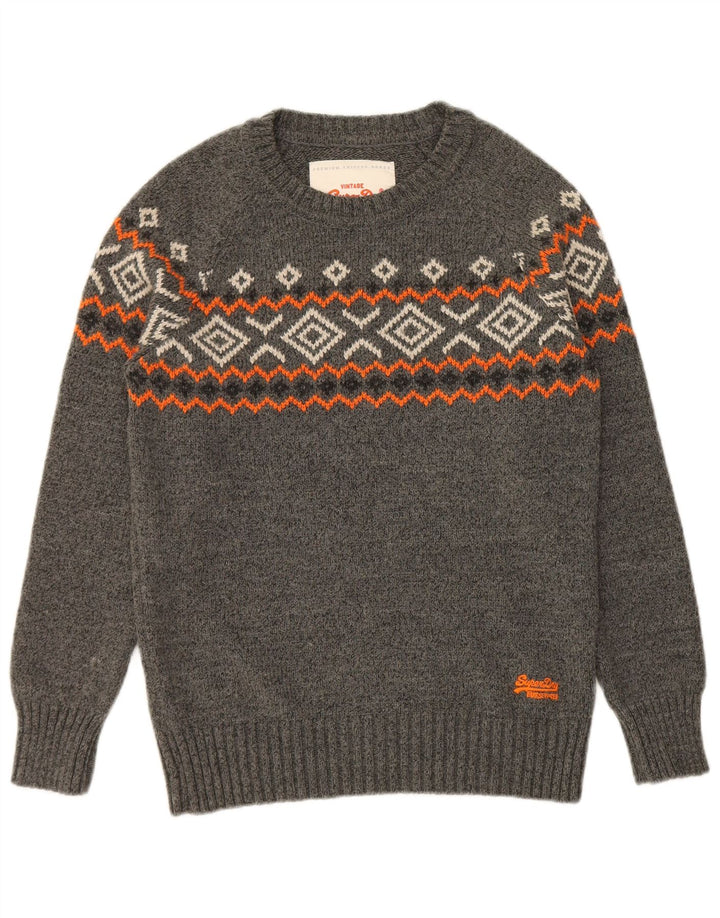 Maglione maglione girocollo da uomo Superdry Acrilico geometrico grigio medio