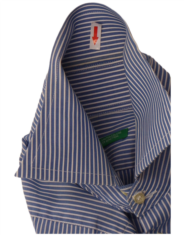 Camicia Uomo BENETTON Cotone Rigato Blu Medio