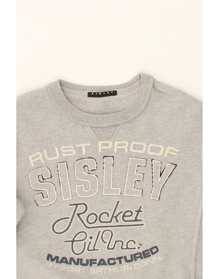 SISLEY Boys Graphic Sweatshirt Jumper 7-8 Years Medium Grey Cotton Vintage Sisley and Second-Hand Sisley from Messina Hembry 